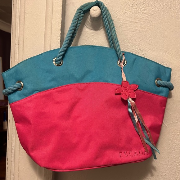 ESCADA Blue & Pink Beach Summer Tote Bag - Picture 1 of 2